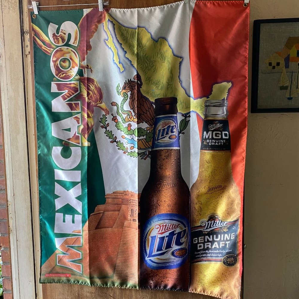 2003 MILLER BEER MILLER LITE MEXICANOS SATIN BANNER 36" x 48"  3 x 4 NWOT Cinco